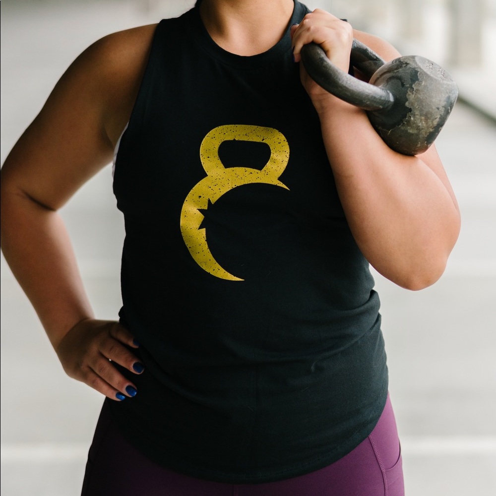 NWT in Bag ZYIA Black Gold Kettle Moon Tank LG 💗